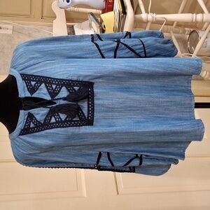"CROWN AND IVY" SZ. M., Women's Blue and navy blue, 3/4 length sleeves tunic.